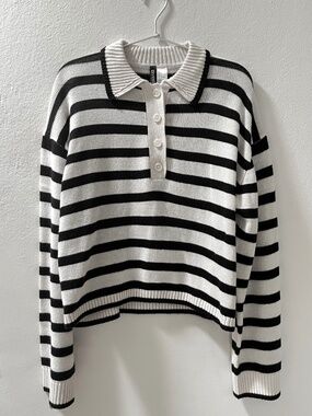 H&M Divided Striped Knit Short Polo Jumper. Size L.